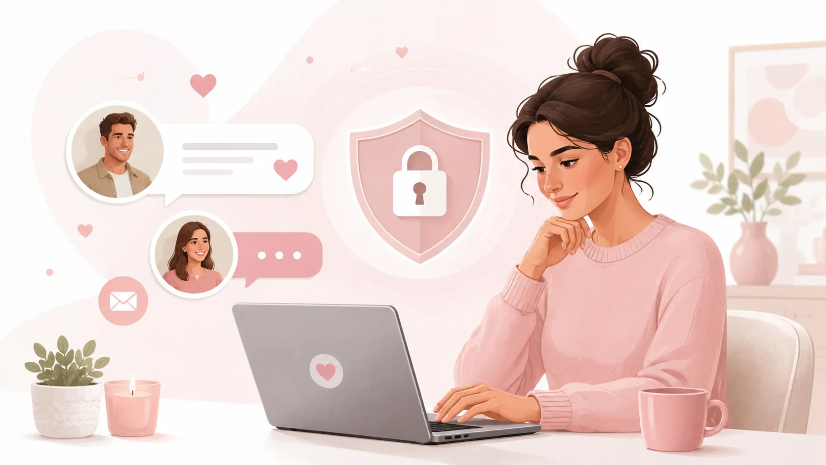 Biztonságos online ismerkedés illusztráció